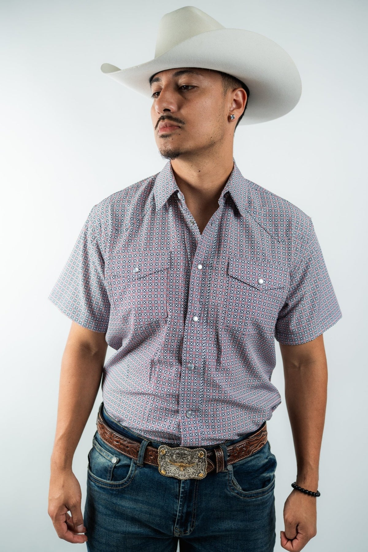 Texas Country - Geometric Black/Red Pearl Snap Short Sleeve Shirt (RT101ST #1104) - Gomez Western Wear