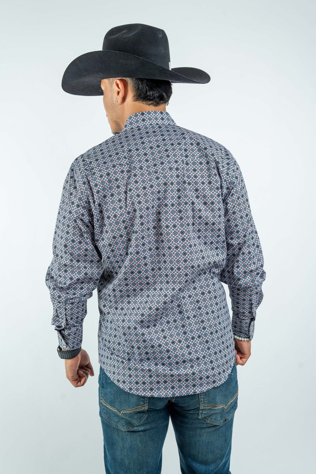 Texas Country - Gray Geometric Print Pearl Snap Long Sleeve Shirt (PS100L/T #1076) - Gomez Western Wear