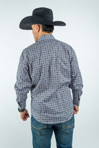 Texas Country - Gray Geometric Print Pearl Snap Long Sleeve Shirt (PS100L/T #1076) - Gomez Western Wear