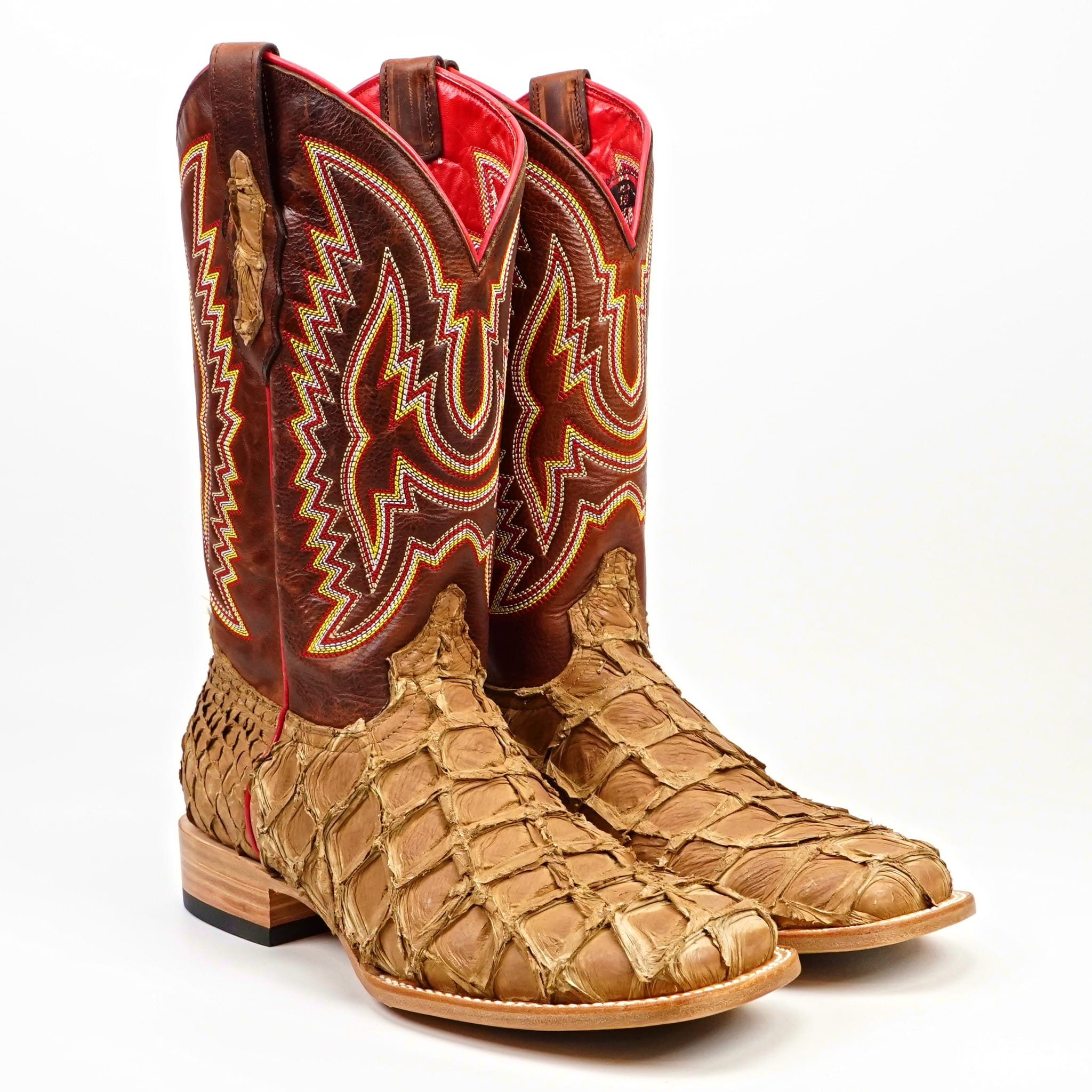 Texas Country Mens Diamond Collection Butch Pirarucu Fish Boots - Orix - Square Toe