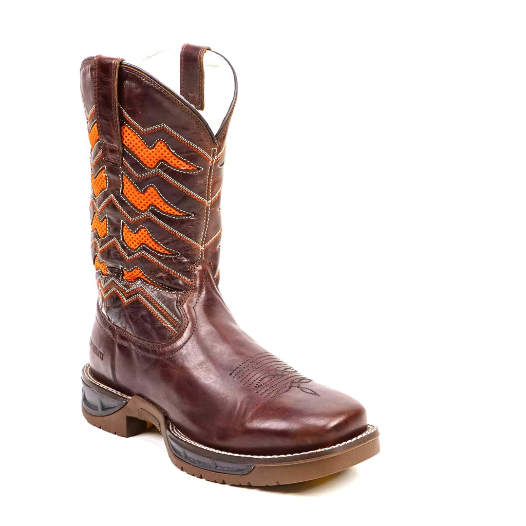 Texas Country - Orange & Brown Work Boots - Soft Toe (TC009) - Gomez Western Wear