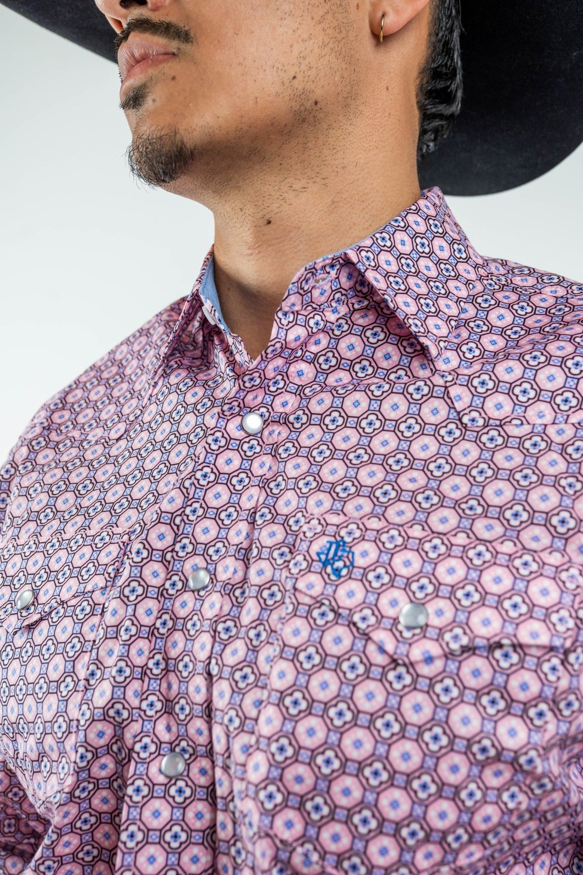 Texas Country - Pink Geometric Print Pearl Snap Long Sleeve Shirt (PS100L/T #123) - Gomez Western Wear