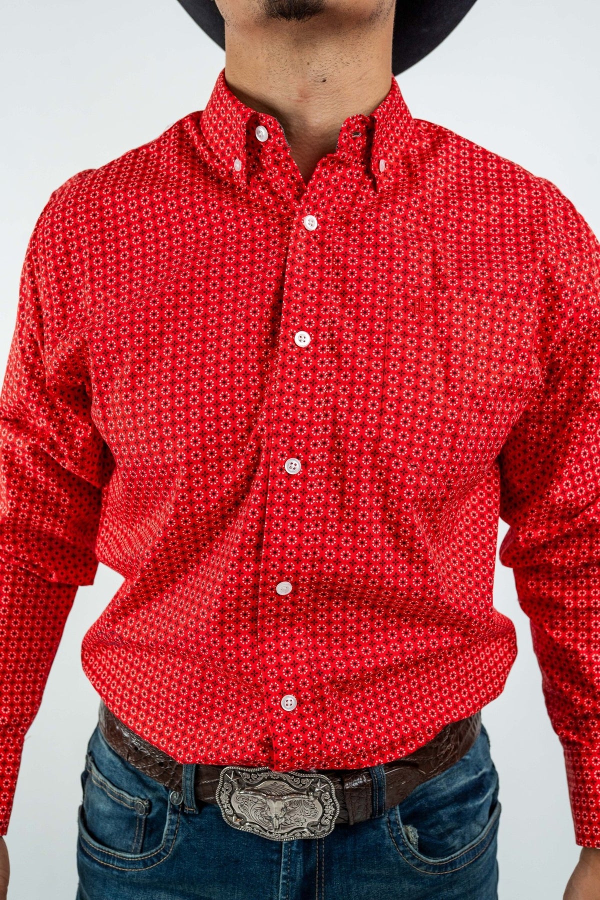 Texas Country - Red Flower Petals Button-Down Long Sleeve Shirt (MOD1086) - Gomez Western Wear