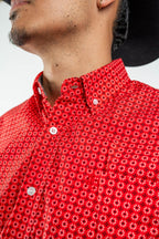 Texas Country - Red Flower Petals Button-Down Long Sleeve Shirt (MOD1086) - Gomez Western Wear