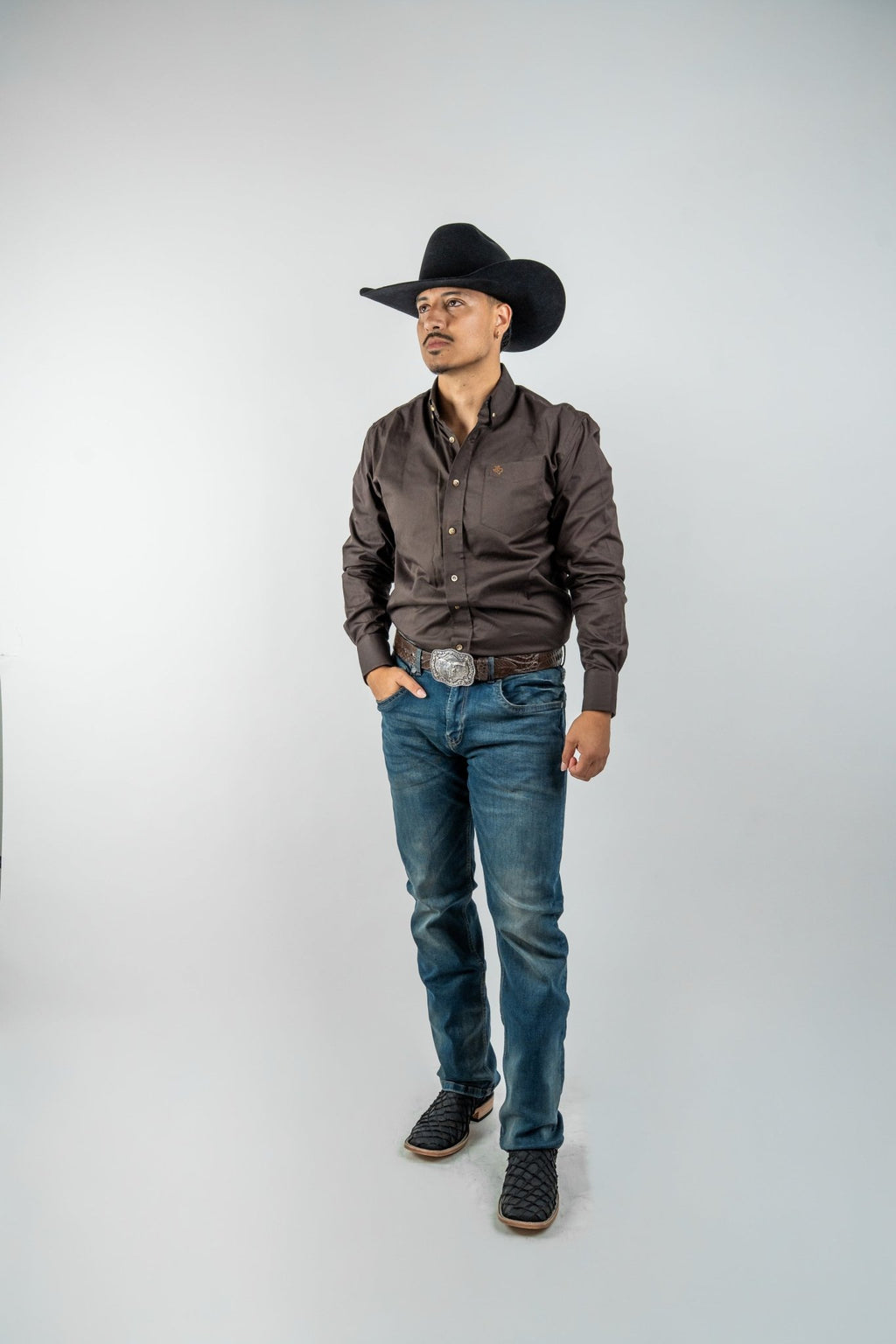 Texas Country - Solid Brown Button-Down Long-Sleeve Shirt (AC110L/T) - Gomez Western Wear