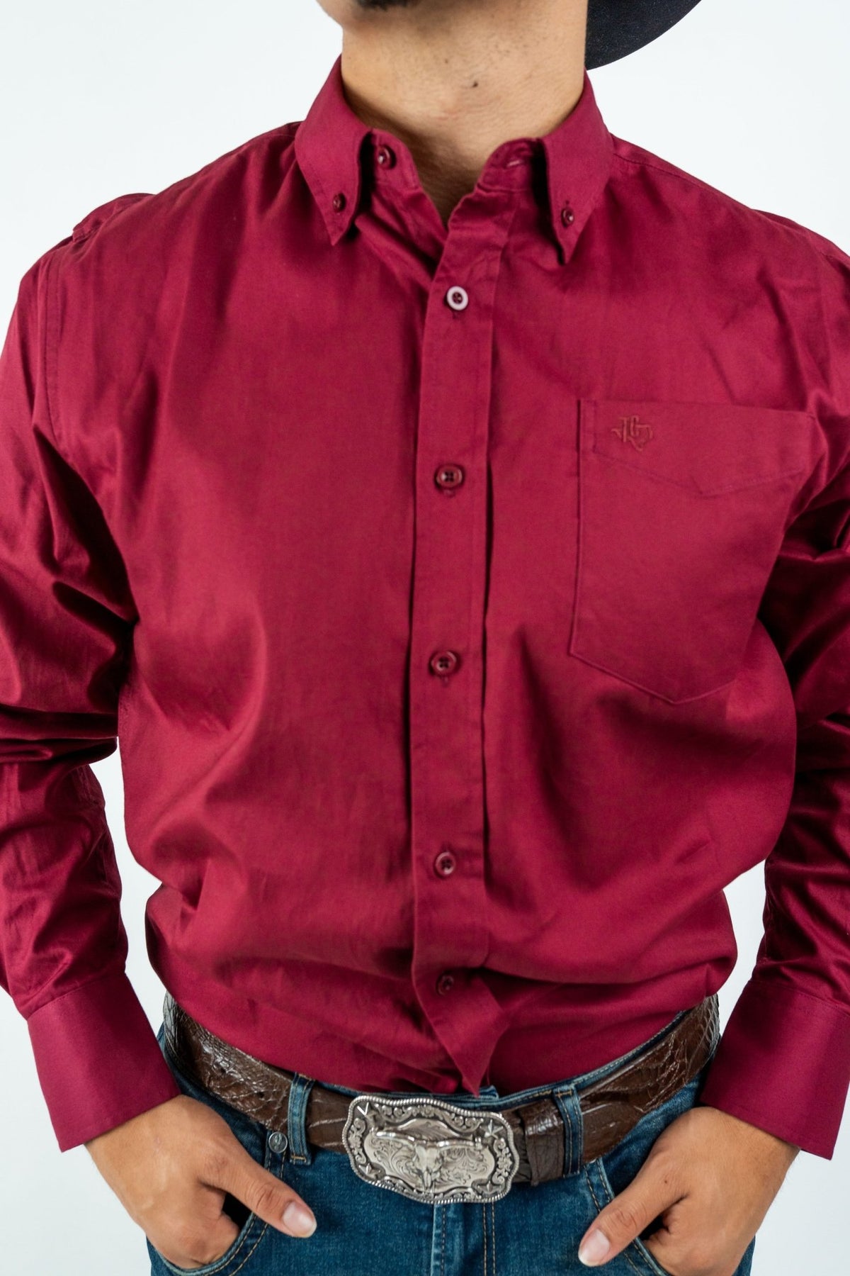 Texas Country - Solid Burgundy Button-Down Long-Sleeve Shirt (AC110L/T) - Gomez Western Wear