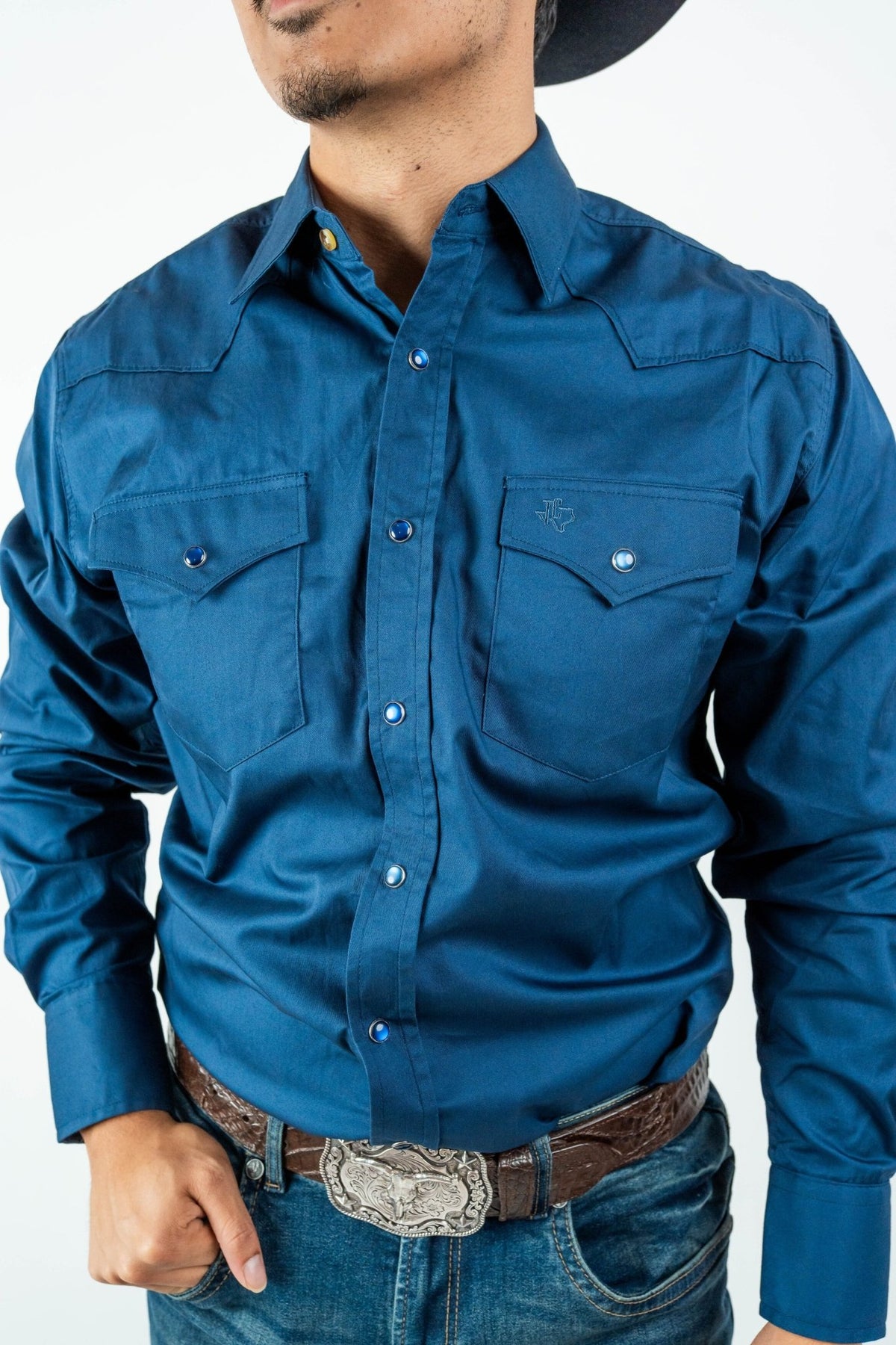 Texas Country - Solid Navy Blue Pearl Snap Long-Sleeve Shirt (AC108L/T) - Gomez Western Wear
