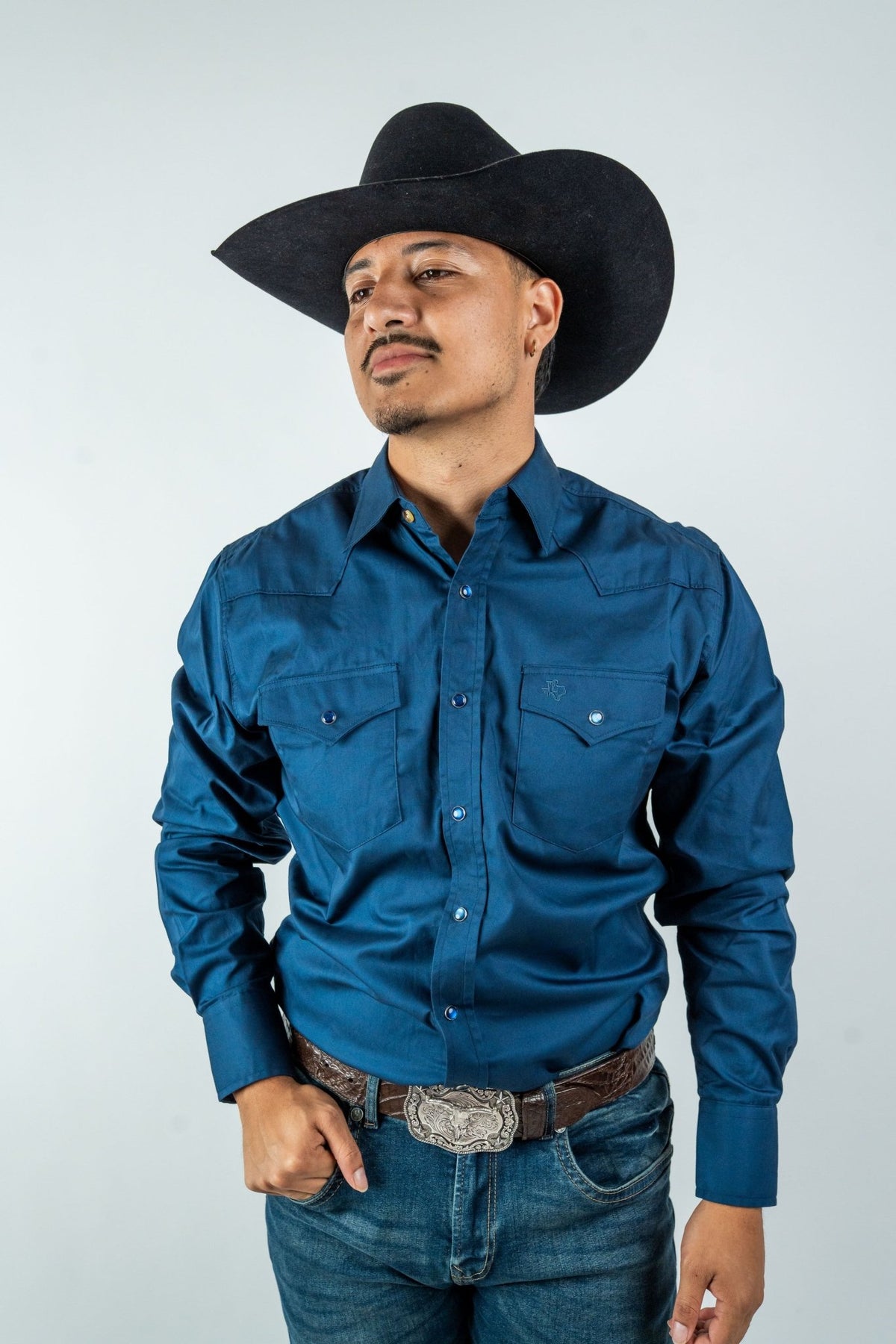Texas Country - Solid Navy Blue Pearl Snap Long-Sleeve Shirt (AC108L/T) - Gomez Western Wear