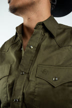 Texas Country - Solid Olive Pearl Snap Long-Sleeve Shirt (AC108L/T) - Gomez Western Wear