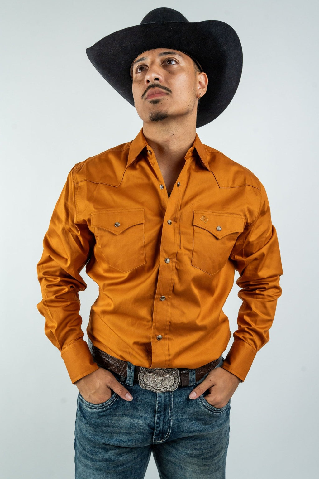 Texas Country - Solid Orange Pearl Snap Long-Sleeve Shirt (AC108L/T) - Gomez Western Wear