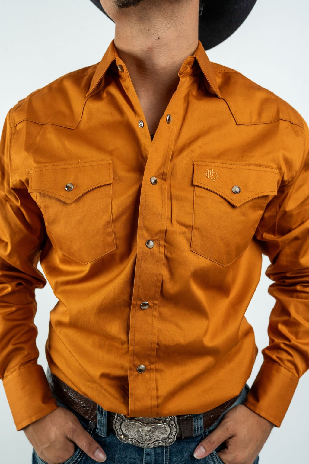 Texas Country - Solid Orange Pearl Snap Long-Sleeve Shirt (AC108L/T) - Gomez Western Wear