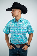 Texas Country - Turquoise Aztec Pearl Snap Short Sleeve Shirt (PS100S/T #1125) - Gomez Western Wear