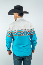 Texas Country - Turquoise Southwestern Pearl Snap Long Sleeve Shirt (MOD1090) - Gomez Western Wear