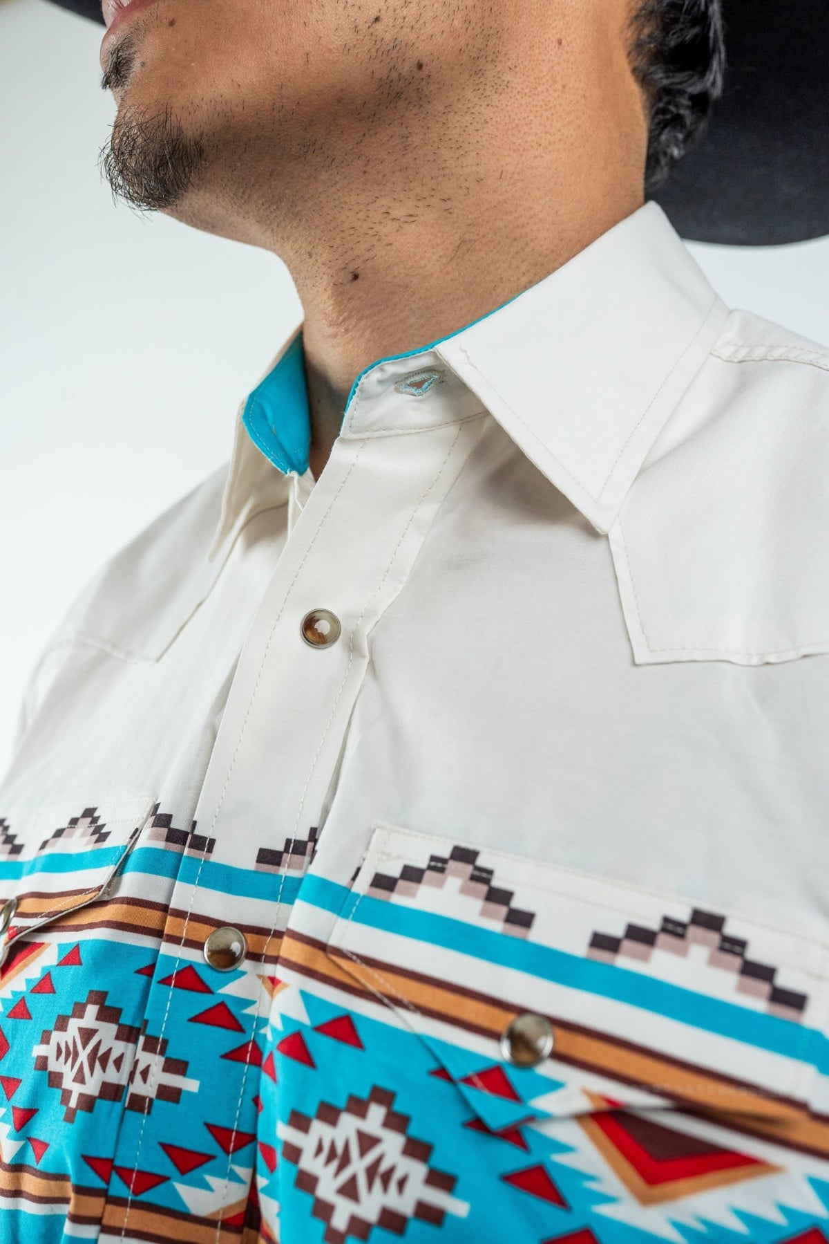 Texas Country - Turquoise Southwestern Pearl Snap Long Sleeve Shirt (MOD1090) - Gomez Western Wear