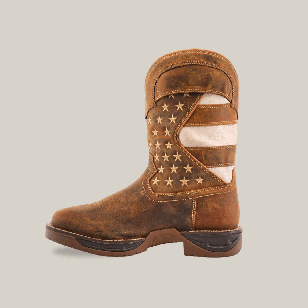 Texas Country - U.S. Flag Tan Work Boots - Composite Toe (TC001) - Gomez Western Wear