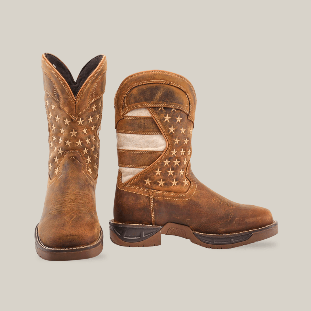 Texas Country - U.S. Flag Tan Work Boots - Soft Toe (TC001) - Gomez Western Wear