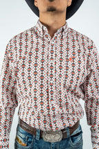Texas Country - White Aztec Diamonds Button-Down Long Sleeve Shirt (MOD181) - Gomez Western Wear
