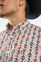 Texas Country - White Aztec Diamonds Button-Down Long Sleeve Shirt (MOD181) - Gomez Western Wear