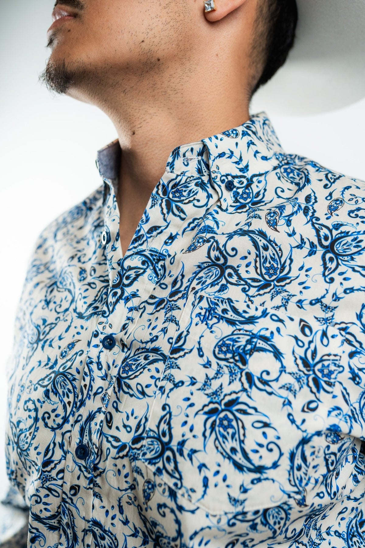 Texas Country - White Floral Button-Up Long Sleeve Shirt (MOD 1079) - Gomez Western Wear