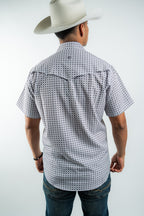 Texas Country - White Geometric Pearl Snap Short Sleeve Shirt (RT101S/T #1103) - Gomez Western Wear