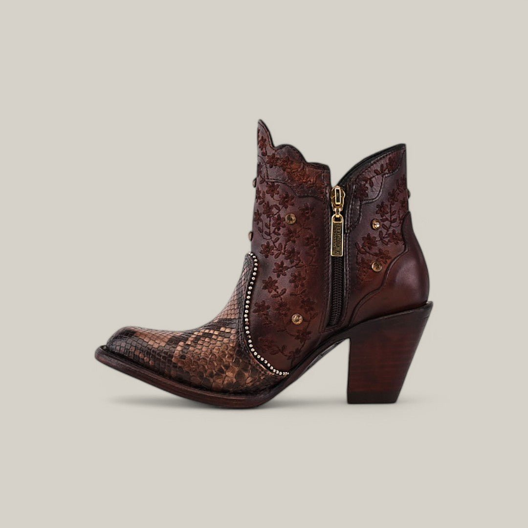 Ximena Python Chocolate Booties - Round Toe - Gomez Western Wear