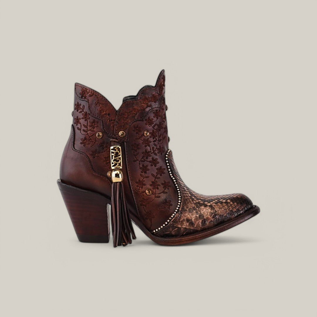 Ximena Python Chocolate Booties - Round Toe - Gomez Western Wear