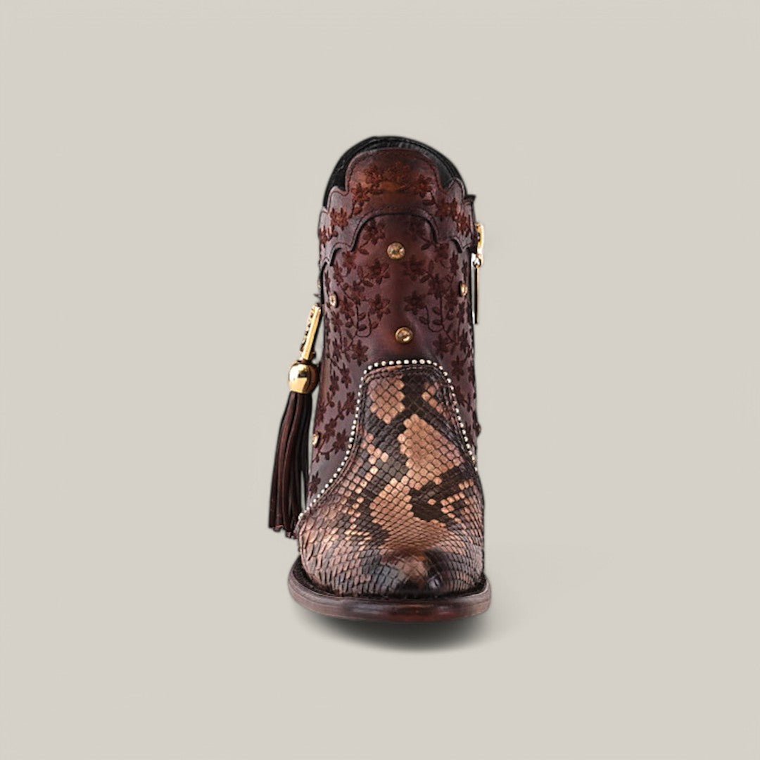 Ximena Python Chocolate Booties - Round Toe - Gomez Western Wear